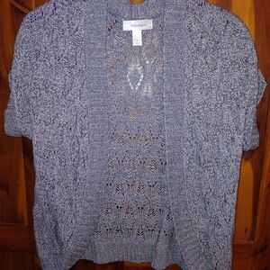 Dressbarn Lavender Open-Knit Short Sleeve Cardigan